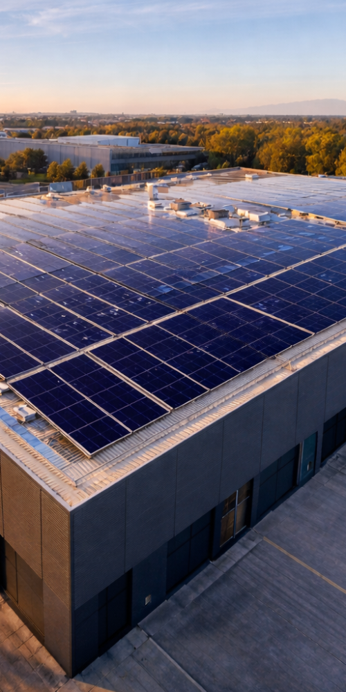 Solar panels installed on a commercial building